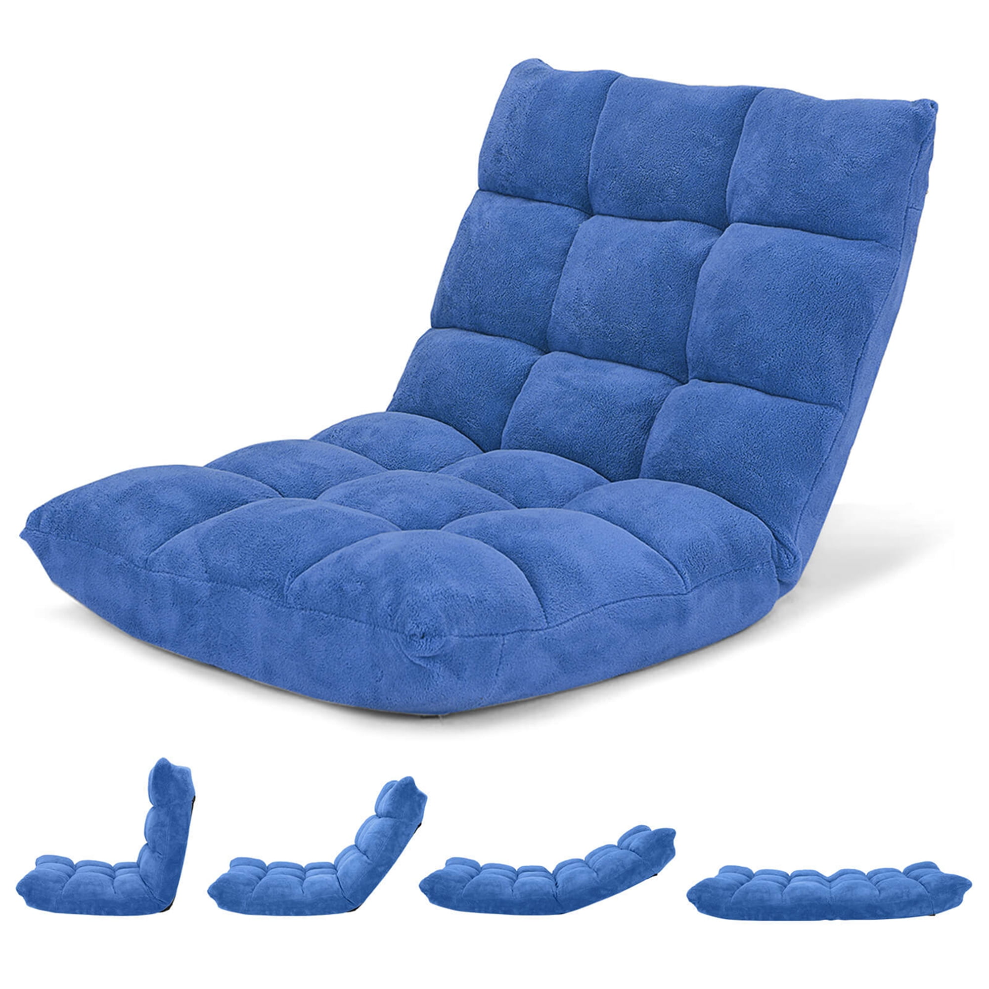 Costway Modern and Contemporary Coral Velvet Alloy Steel Pipe Sponge Solid Print Accent Chair, Blue