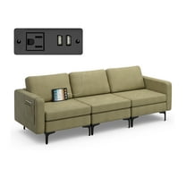 Costway Modular 3-Seat Sofa Couch w/ Socket USB Ports & Side Storage Pocket Green