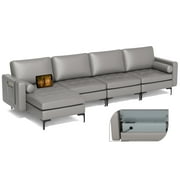 Costway Modular Extra-Large 4 Seat Sectional Sofa with Reversible Chaise & 2 USB Ports Grey