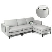 Costway Modular L-Shaped Sofa w/Reversible Chaise Lounge & 2 USB Ports Light Grey