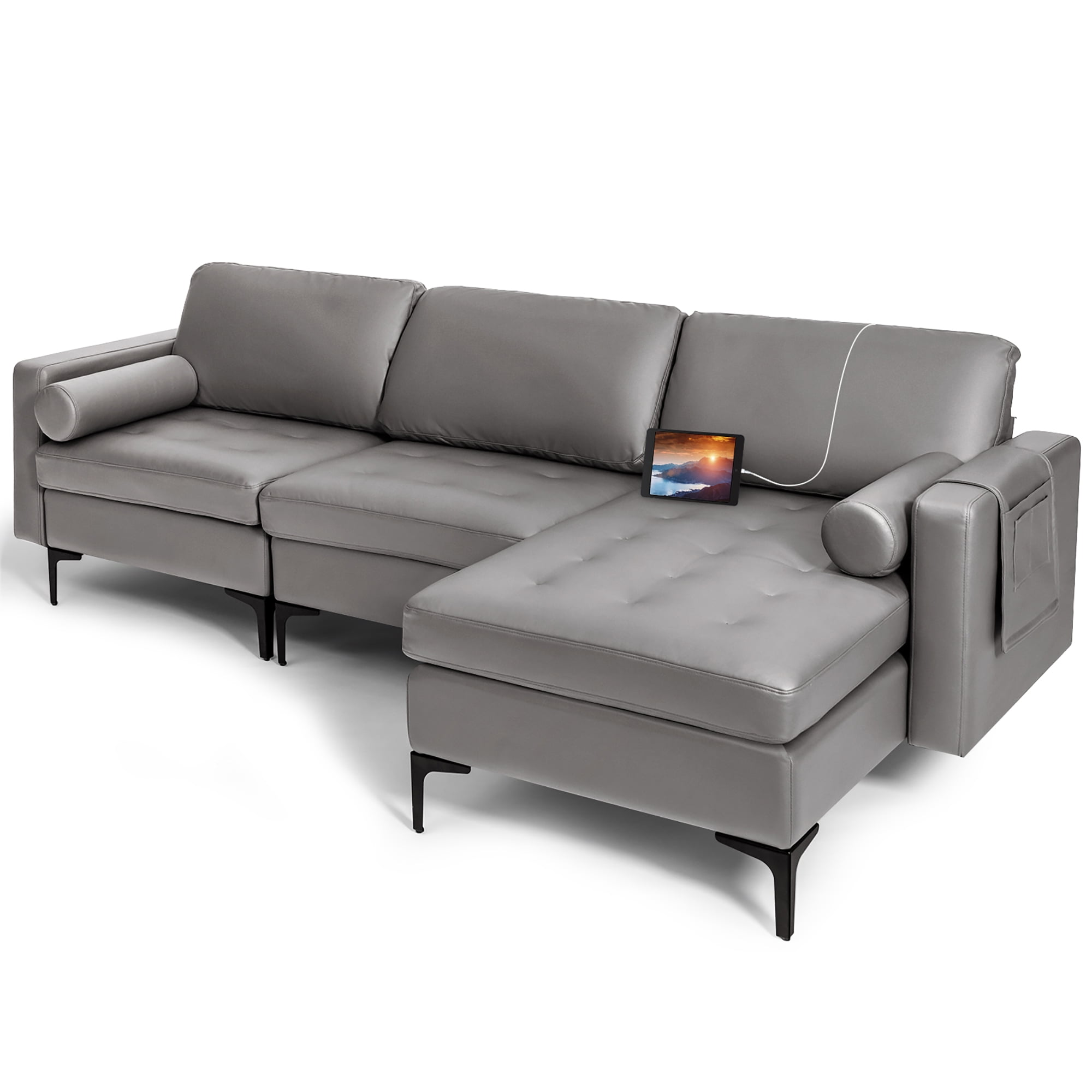 Costway Modular Lshaped 3 Seat Sectional Sofa w/ Reversible Chaise & 2
