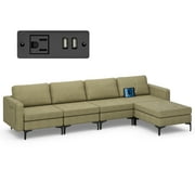 Costway Modular L-shaped Sectional Sofa w/ Reversible Chaise & 2 USB Ports Green