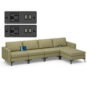 Costway Modular L-shaped Sectional Sofa w/ Reversible Chaise & 4 USB Ports Green