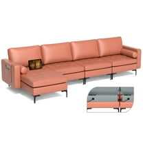 Costway Modular L-shaped Sectional Sofa with  Reversible Chaise & 4 USB Ports Coral Pink
