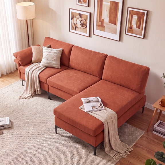 Costway Modular Sectional Sofa with Storage & Charging Station, Chaise, Pillow Armrest Terracotta