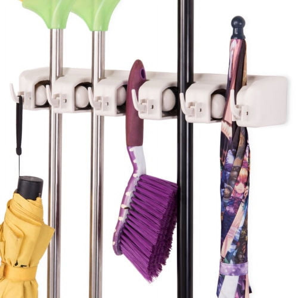 Costway Wall Mounted Mop & Broom 5 Position Hanger, Utility Room Organizer for Kitchen & Outdoor Storage
