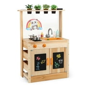 Costway Mud Kitchen for Kids with Planting Pots Stovetops Removable Sink Acrylic Panel