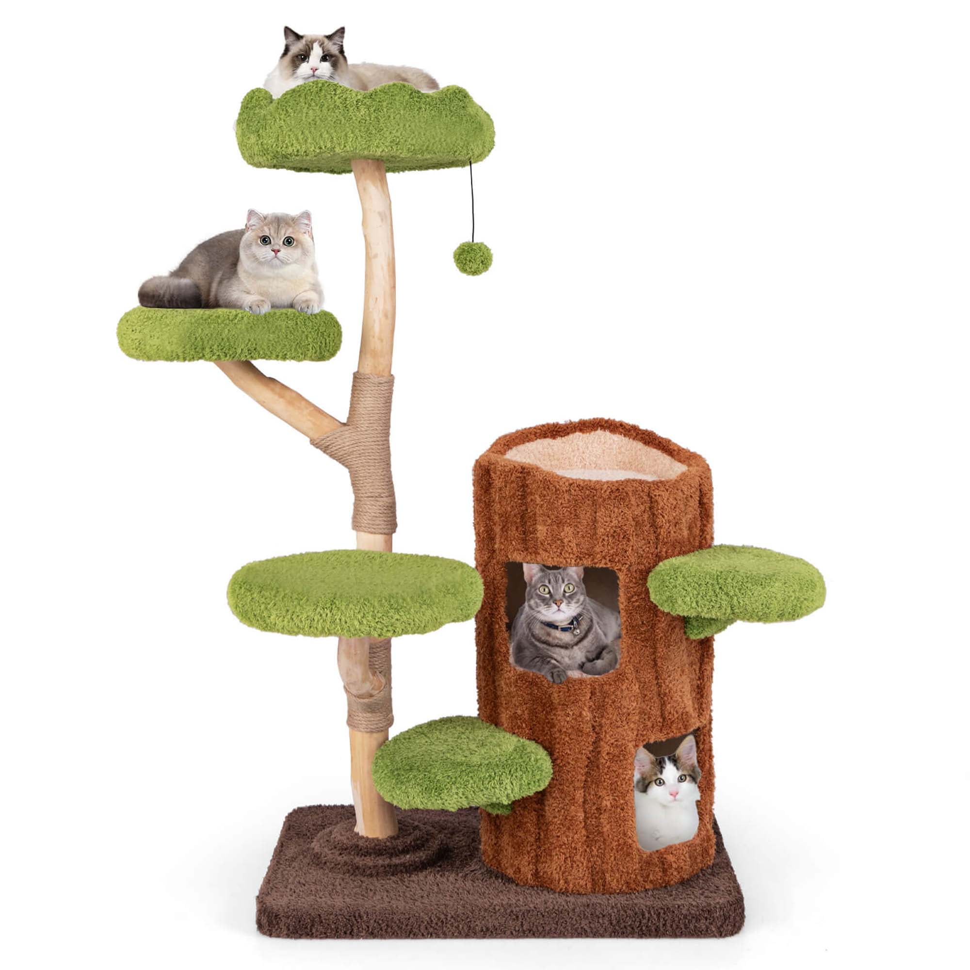 Natural Multi-Level Cat Tree with Sisal Scratching Posts and Plush Perches