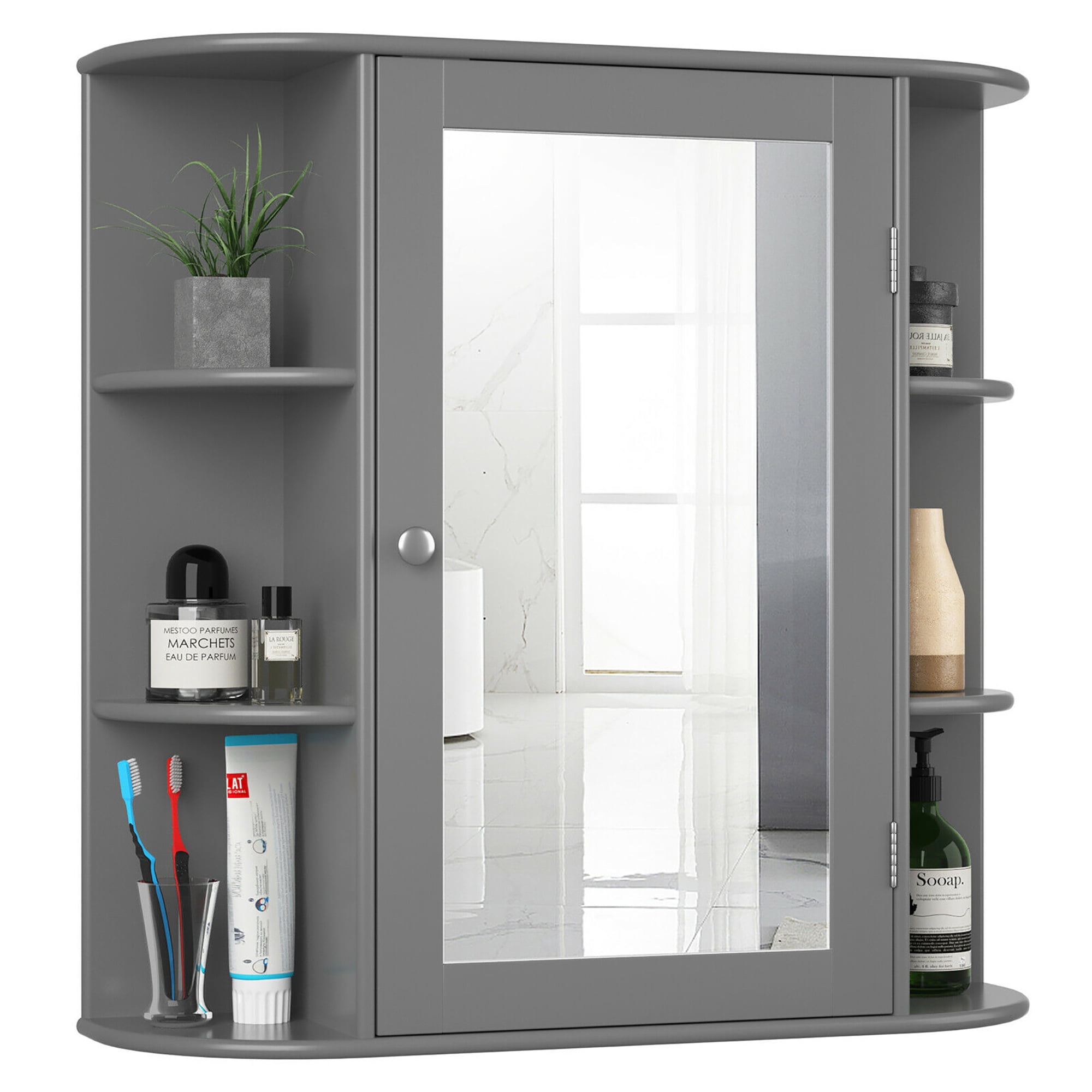 Costway Bathroom Wall Mount Storage Cabinet Single Door W/height Adjustable  Shelf Grey : Target