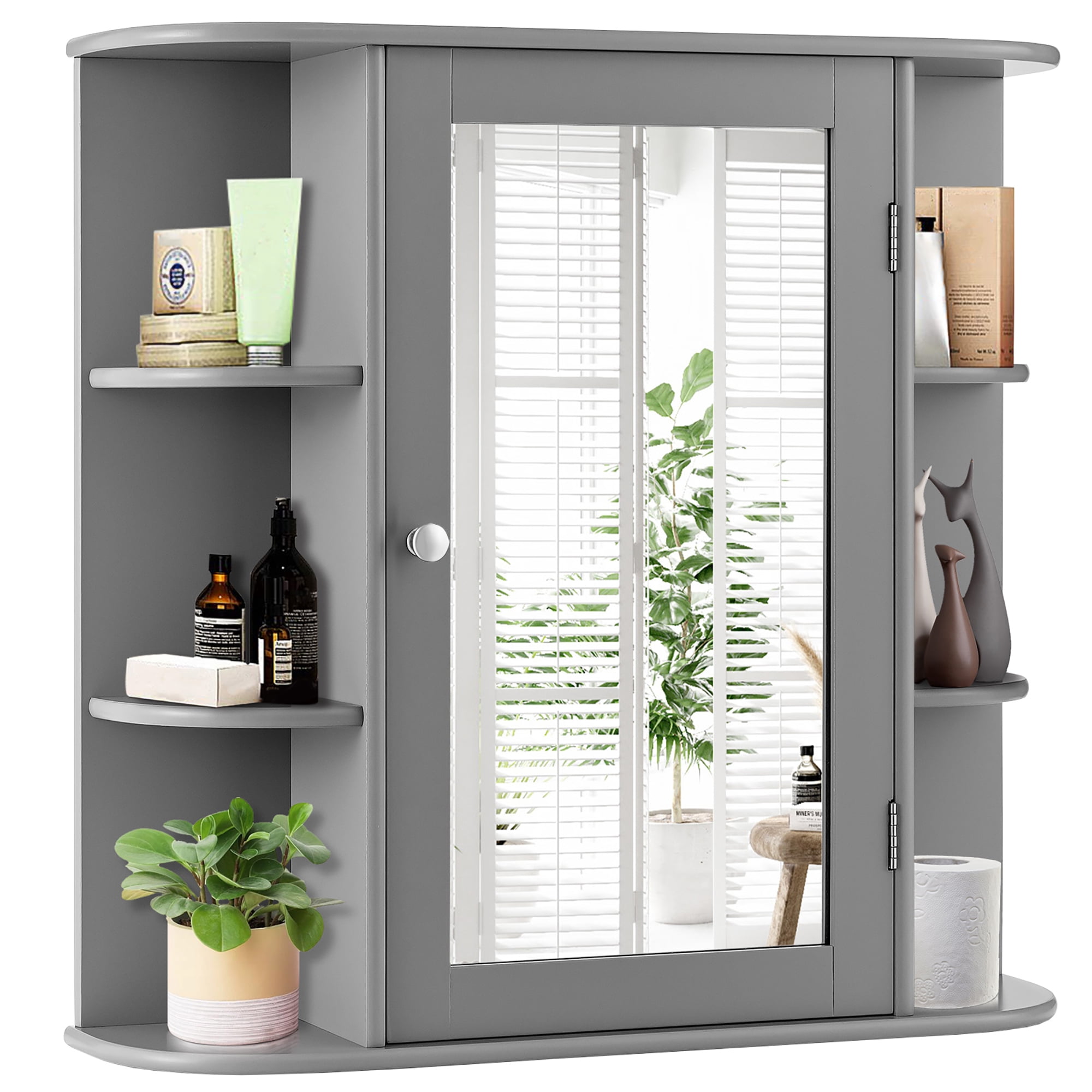 Costway Multipurpose Mount Wall Surface Bathroom Storage Cabinet Mirror ...