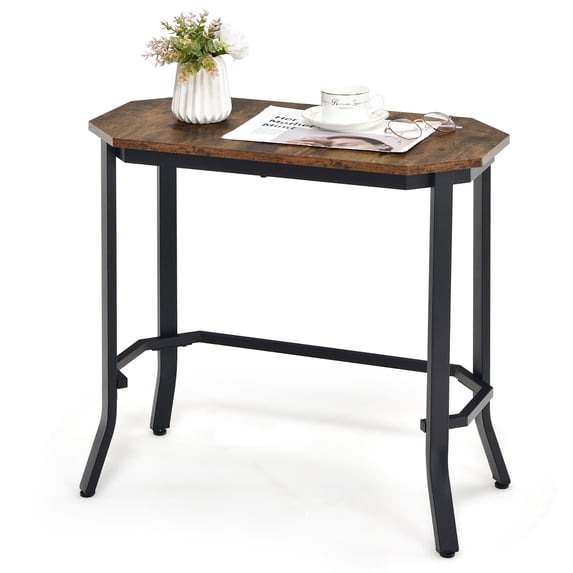 Costway Narrow End Side Sofa Table Stable Steel Frame for Living Room Bedroom Brown
