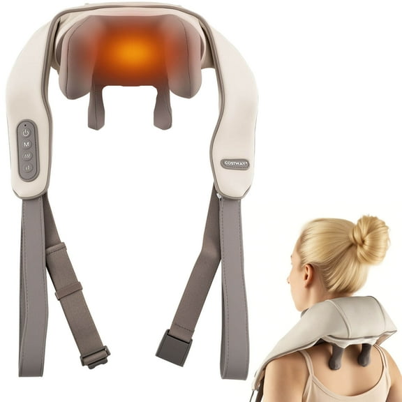 Costway Neck Shoulder Massager with 2 Heating Levels & Adjustable Intensity Beige