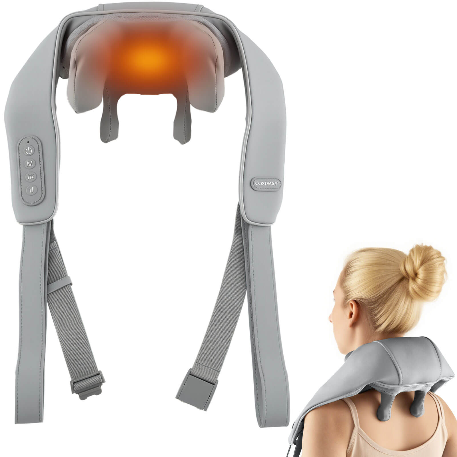 Costway Neck Shoulder Massager with 2 Heating Levels & Adjustable Intensity Gray