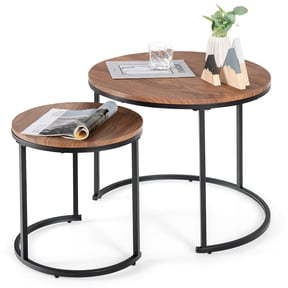 Costway Nesting Coffee Table Set of 2 for Balcony Living Room Modern Round Side Tables Brown