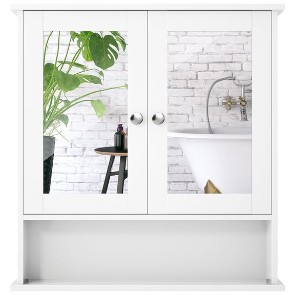 Costway New Bathroom Wall Cabinet Double Mirror Door Cupboard Storage Medicine Cabinet Shelf White