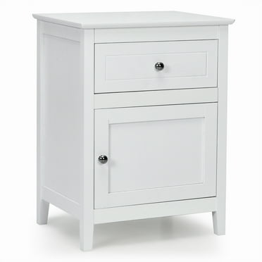 Costway Nightstand Accent Side End Table Storage Cabinet w/Drawer White