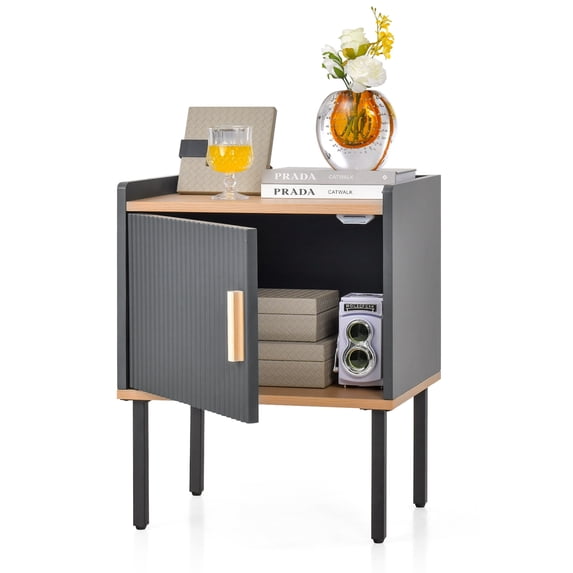 Costway Nightstand Bedside End Table with Door Cabinet for Living Room Bedroom Grey