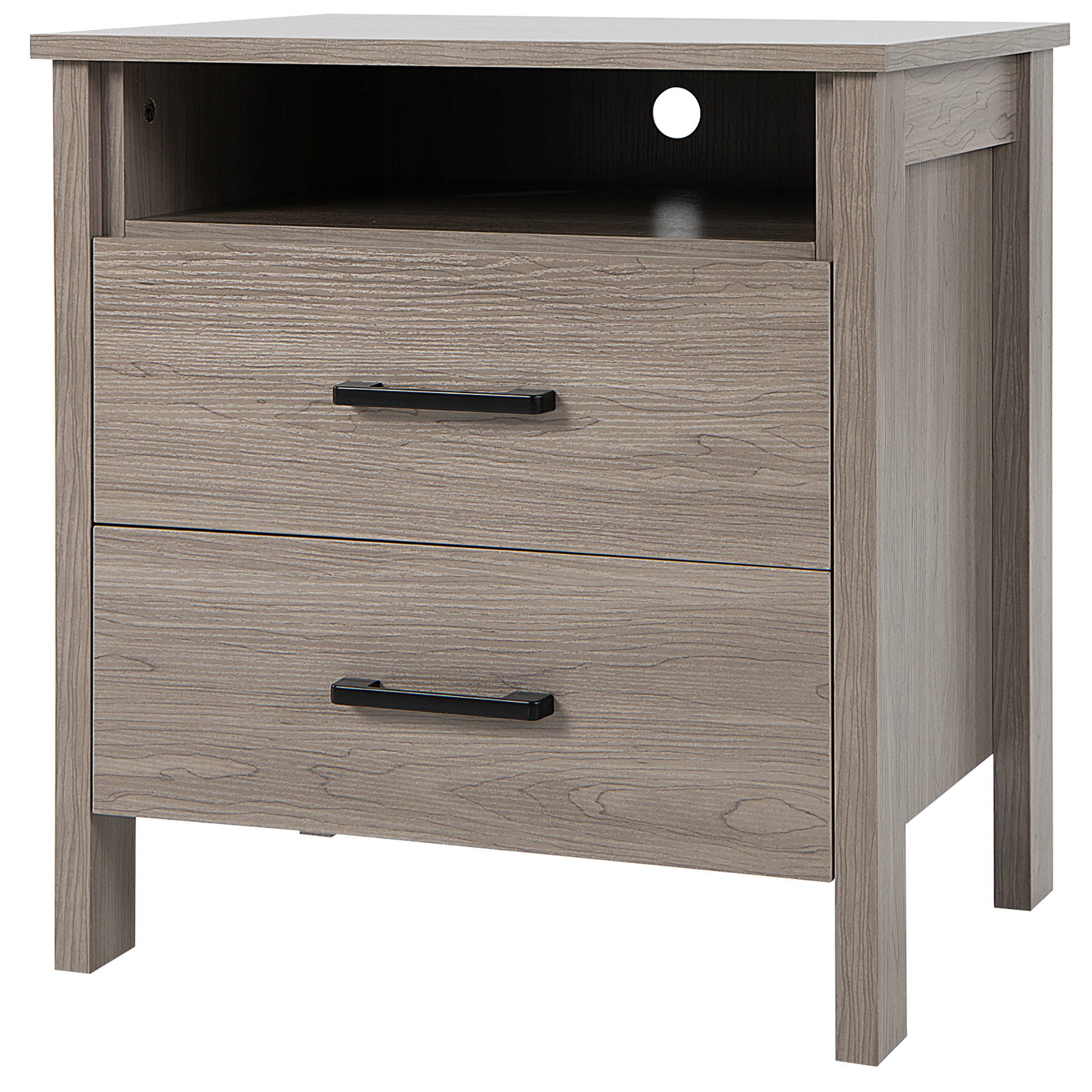 Costway Nightstand Drawers Rustic Side End Table Storage Compartment Cable Hole Oak - image 1 of 8