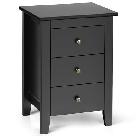 Costway - Nightstand End Beside Sofa Table Cabinet with  3 Drawers Bedroom Furniture - Black