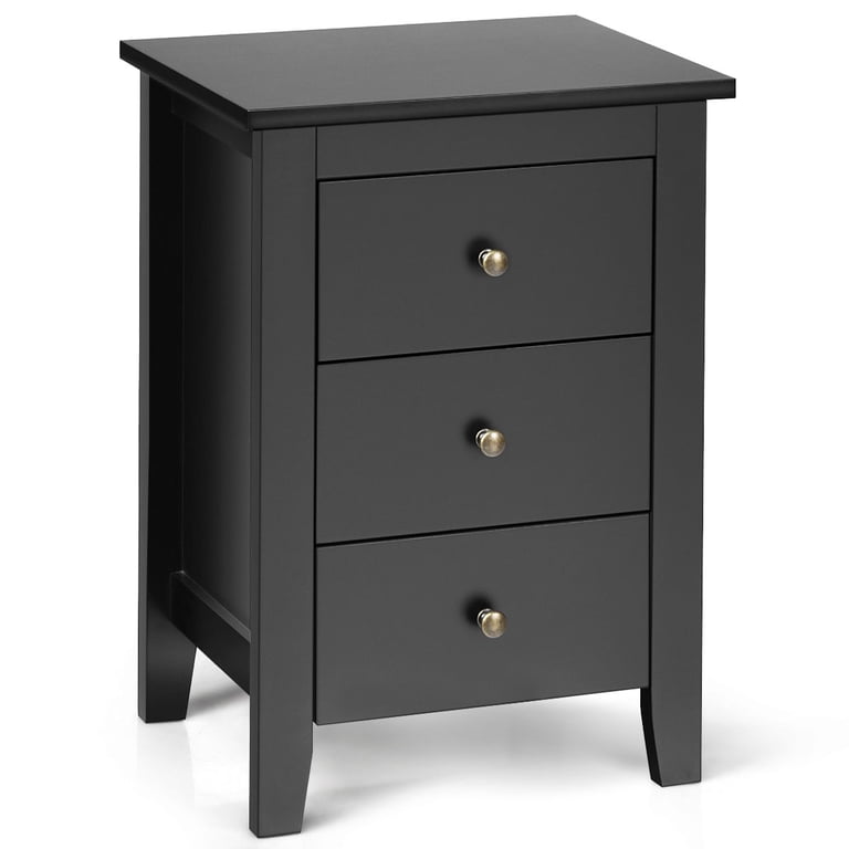 Costway Nightstand End Table with 3 Drawers, Black Bedroom