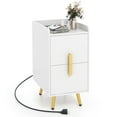 thumbnail image 1 of Costway Nightstand with Charging Station Home Bedside Sofa Side Tables with 2 Drawers White, 1 of 10