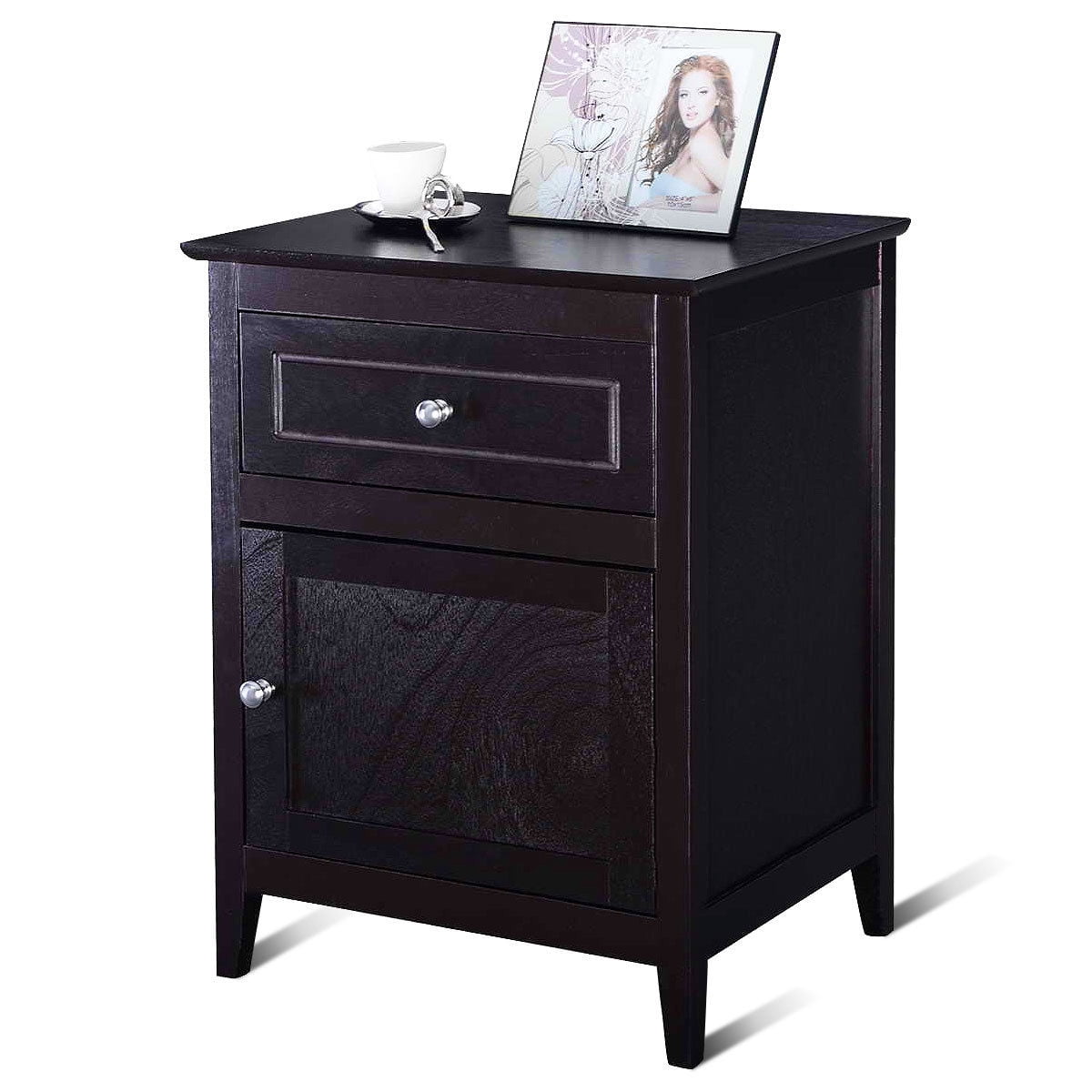 Costway Nightstand with Drawer Accent Side End Table Storage Cabinet Natural