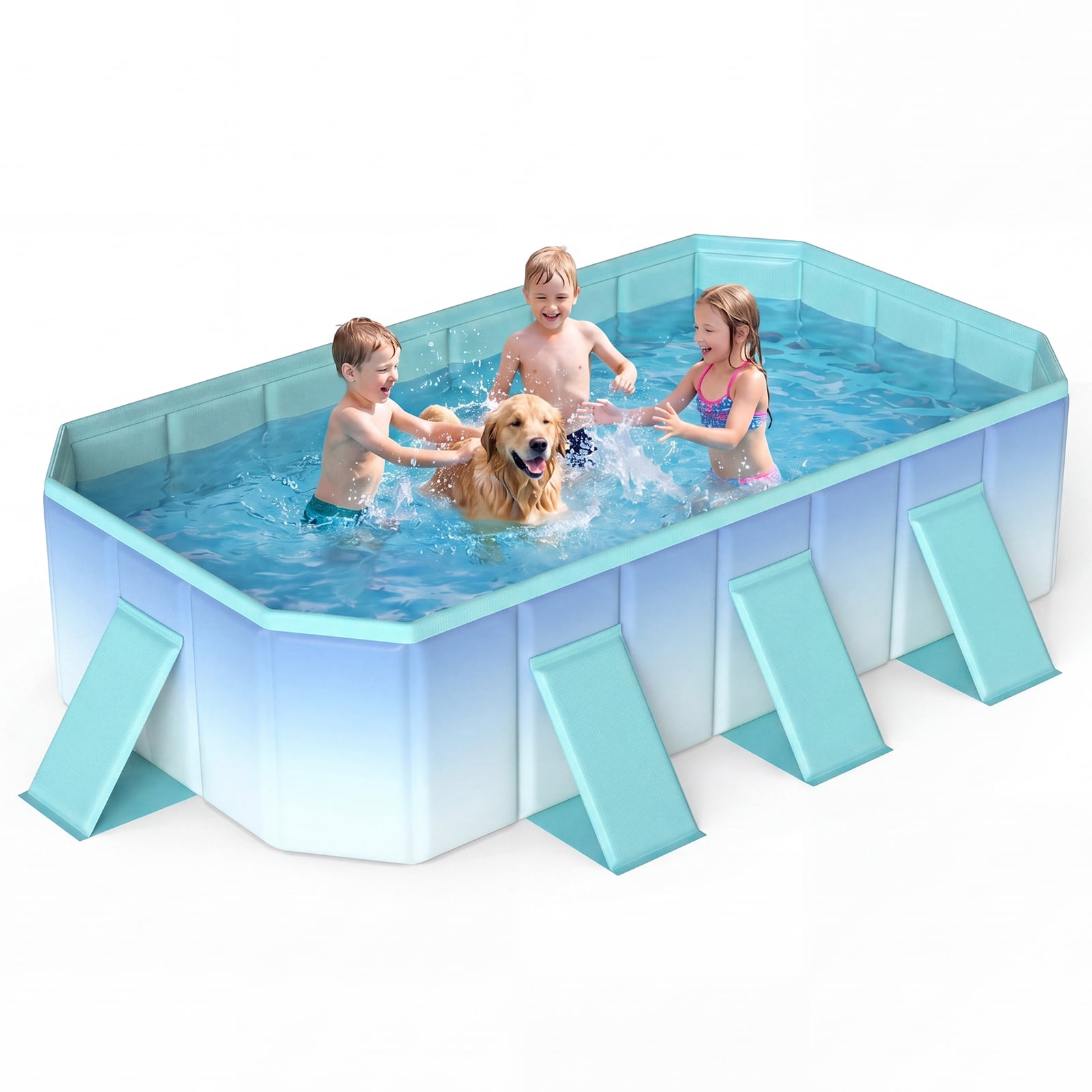 Costway Non-Inflatable Swimming Pool with 24 Wall Panels & 8 Support Panels for Adults Kids Gradient + Green