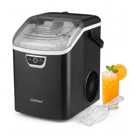 Costway Nugget Ice Maker Countertop with Audible Ice Full Alarm, Ready in 6 Mins for Home Black
