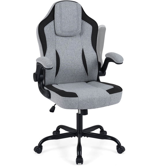 Costway Office Chair with 90° Flip-up Armrests, Adjustable Height & Rocking Function,Wheels Gray & Black