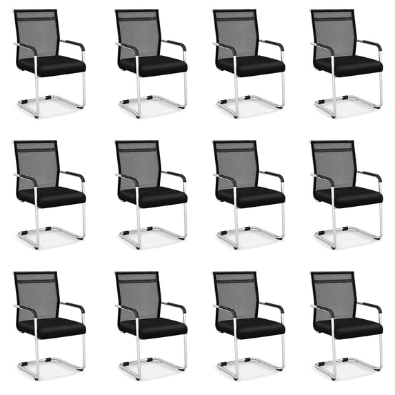 Costway Office Guest Chairs Set of 12 with Metal Sled Base & Armrests Mesh Reception Chair
