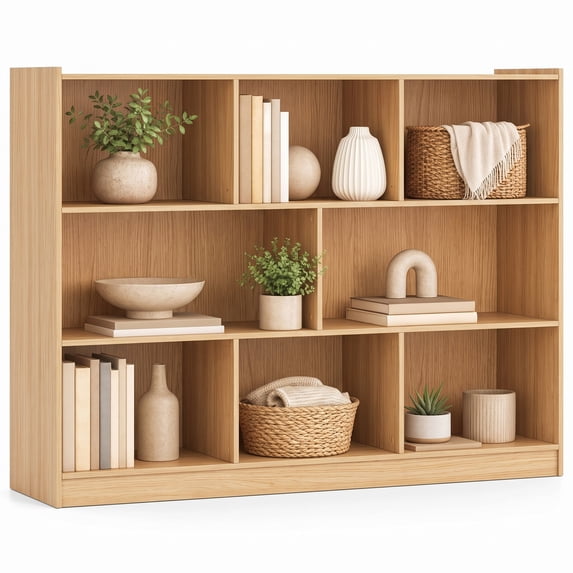 Costway Open 3-tier Gray Wooden Bookcase Storage Display Cabinet for Living Room, Oak Yellow
