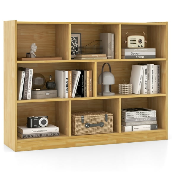 Costway Open 3-tier Gray Wooden Bookcase Storage Display Cabinet for Living Room, Oak Yellow