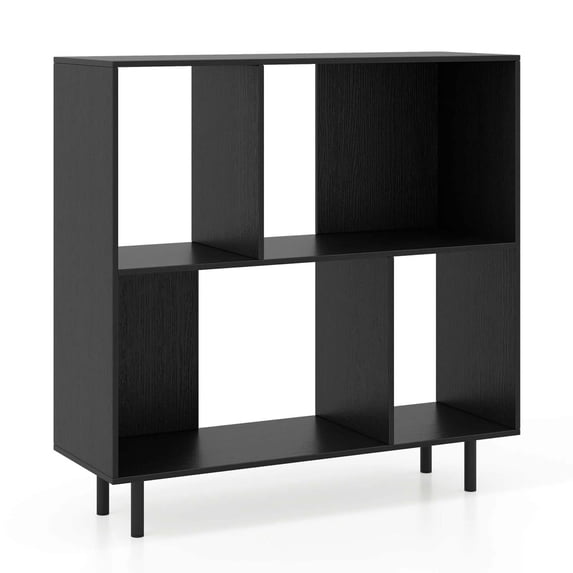 Costway Open Shelf Bookcase Mid Century Modern Cube Bookshelf with 4 Compartments Black