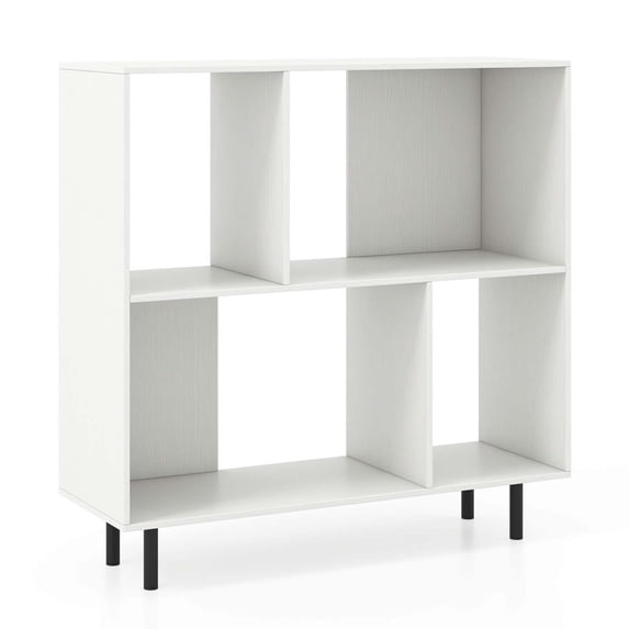 Costway Open Shelf Bookcase Mid Century Modern Cube Bookshelf with 4 Compartments White