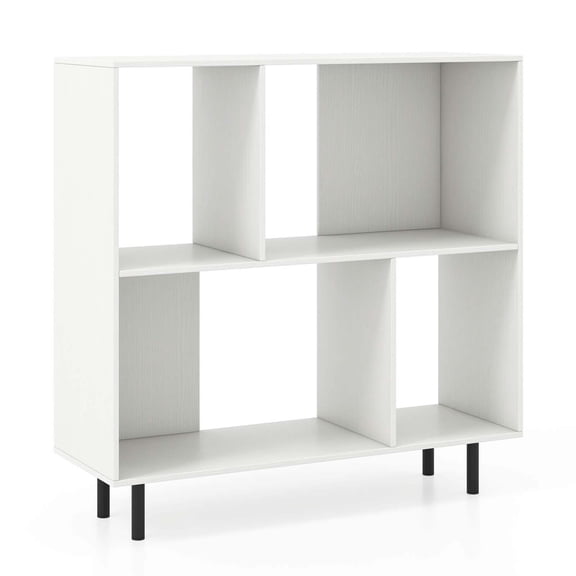 Costway Open Shelf Bookcase Mid Century Modern Cube Bookshelf with 4 Compartments White