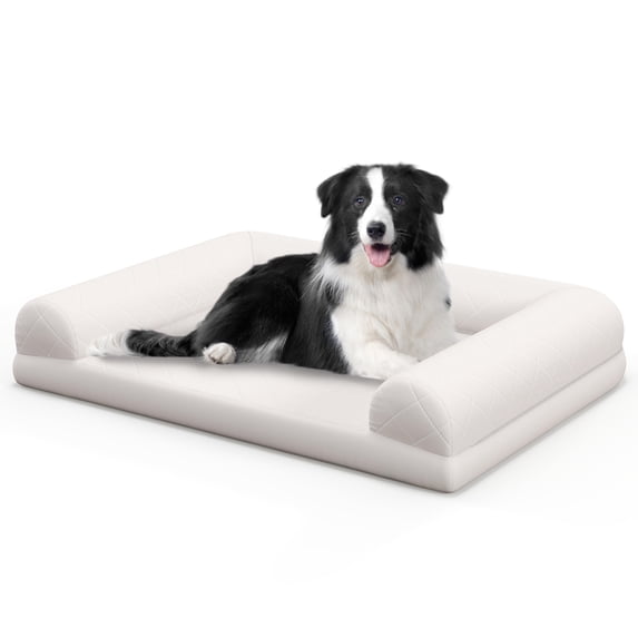 Costway Orthopedic Dog Bed Medium Small Dogs with 3-Side Bolster Non-Slip Bottom Zippers Beige