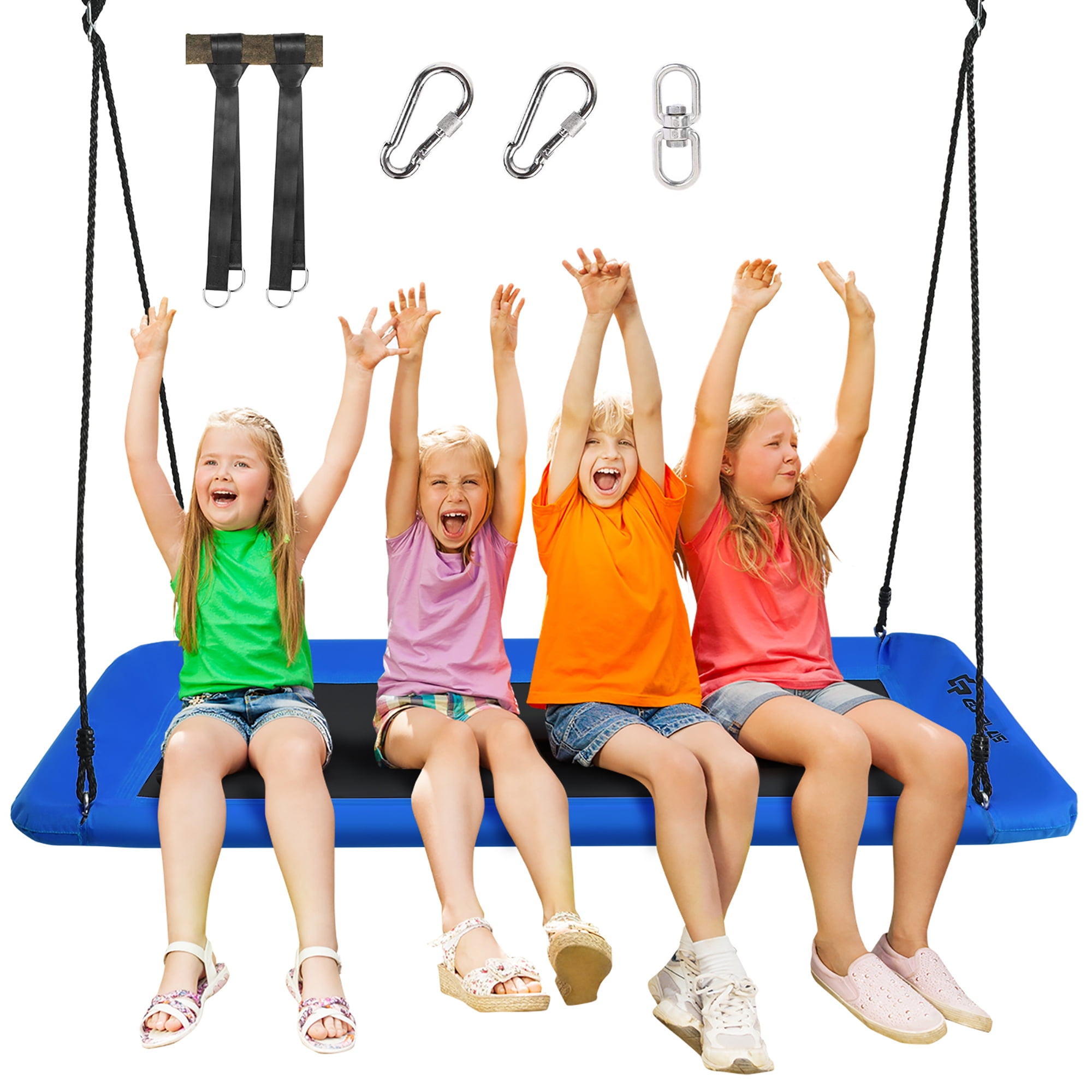 Goplus 700lb Large Round Platform Tree Swing for Kids and Adults, Indoor and Outdoor Use with 2 Hanging Straps - Blue