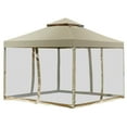 thumbnail image 1 of Costway Outdoor 2-Tier 10'x10' Gazebo Canopy Shelter Awning Tent Patio Garden Screw-free structure Brown, 1 of 11