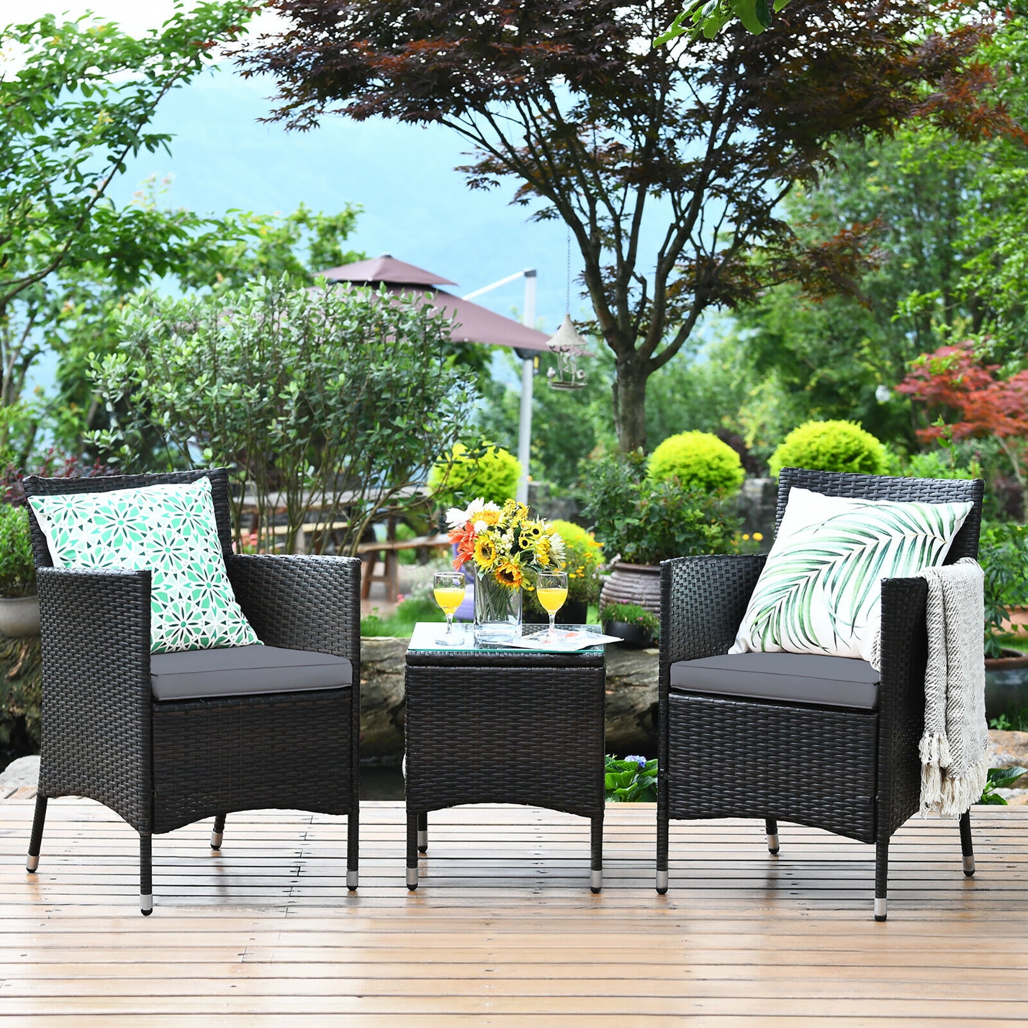 Costway 3 piece cheap rattan patio set