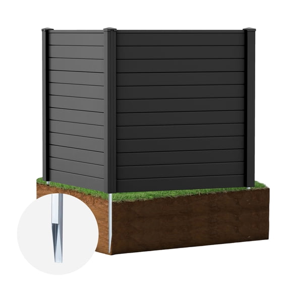 Costway Outdoor PVC Privacy Panels 2-Pack Picket Fence with 3 Cuspidal Foot Stakes Black