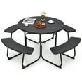 thumbnail image 1 of Costway Outdoor 8-person Round Picnic Table Bench Set with 4 Benches & Umbrella Hole Black, 1 of 9