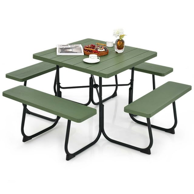 Costway 8Person Outdoor Patio Picnic Table Set with Metal Benches