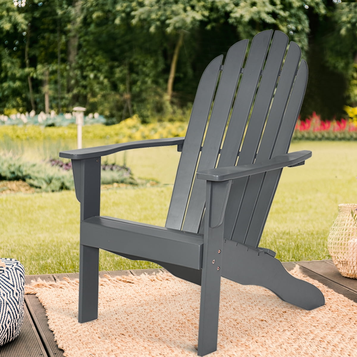 Costway Outdoor Adirondack Chair Accent Chair Solid Wood Durable Patio Garden Deck Furniture Gray