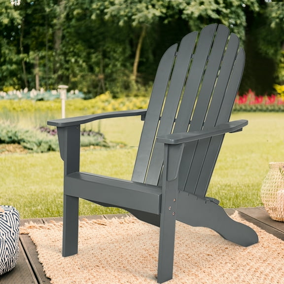 Costway Outdoor Adirondack Chair Accent Chair Solid Wood sturdy Patio Garden Deck Furniture Gray