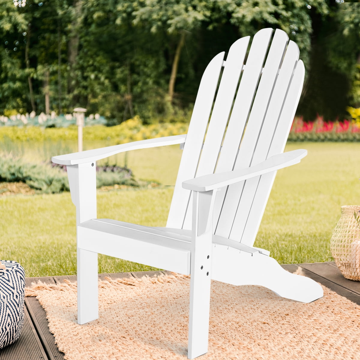 Costway Modern Acacia Wood Outdoor Adirondack Chair Weather Resistant Patio Garden Furniture