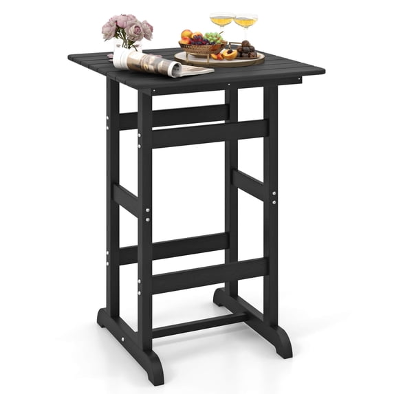 Costway Outdoor Bar Table All Weather HDPE Patio Table with Wood Grains Bistro Table Brown