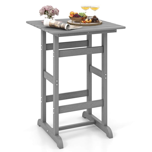 Costway Outdoor Bar Table All Weather HDPE Patio Table with Wood Grains Bistro Table Brown