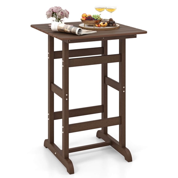 Costway Outdoor Bar Table All Weather HDPE Patio Table with Wood Grains Bistro Table Brown