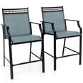 thumbnail image 1 of Costway Outdoor Counter Stools Set of 2 with Footrest & Armrests Metal Frame for Backyard Blue, 1 of 8