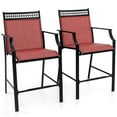 thumbnail image 1 of Costway Outdoor Counter Stools Set of 2 with Footrest & Armrests Metal Frame for Backyard Red, 1 of 8